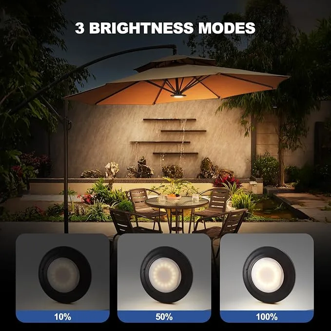 Powfrozen Rechargeable LED Patio Umbrella Light with Remote Control