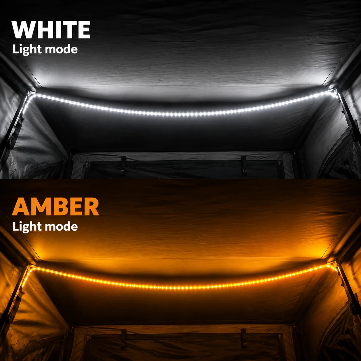 IP68 Waterproof Flexible LED Strip Light Kit, Dual Color 12V Camping Light with Quick Mount Carabiners for RV & Outdoor